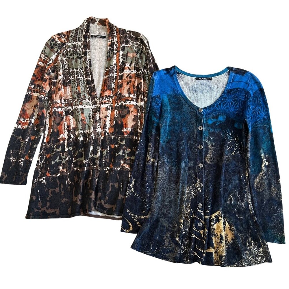 Nic + Zoe Bundle Womens Small Cardigan & Button Front Top Multicolor